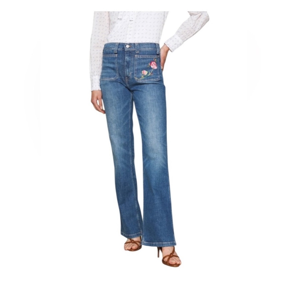 NWT Polo Ralph Lauren Womens Jenn Flare Jeans High Waisted Embroidered Size 33.